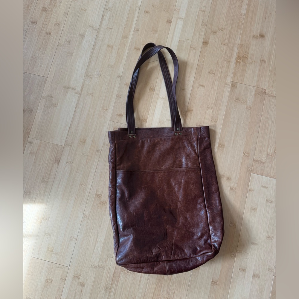 North Star Leather Brown Distressed Leather Tote Shoulder Bag